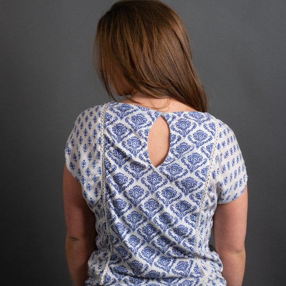 Blue White Mediterranean Blouse by Lucky Brand - Picture 7 of 9